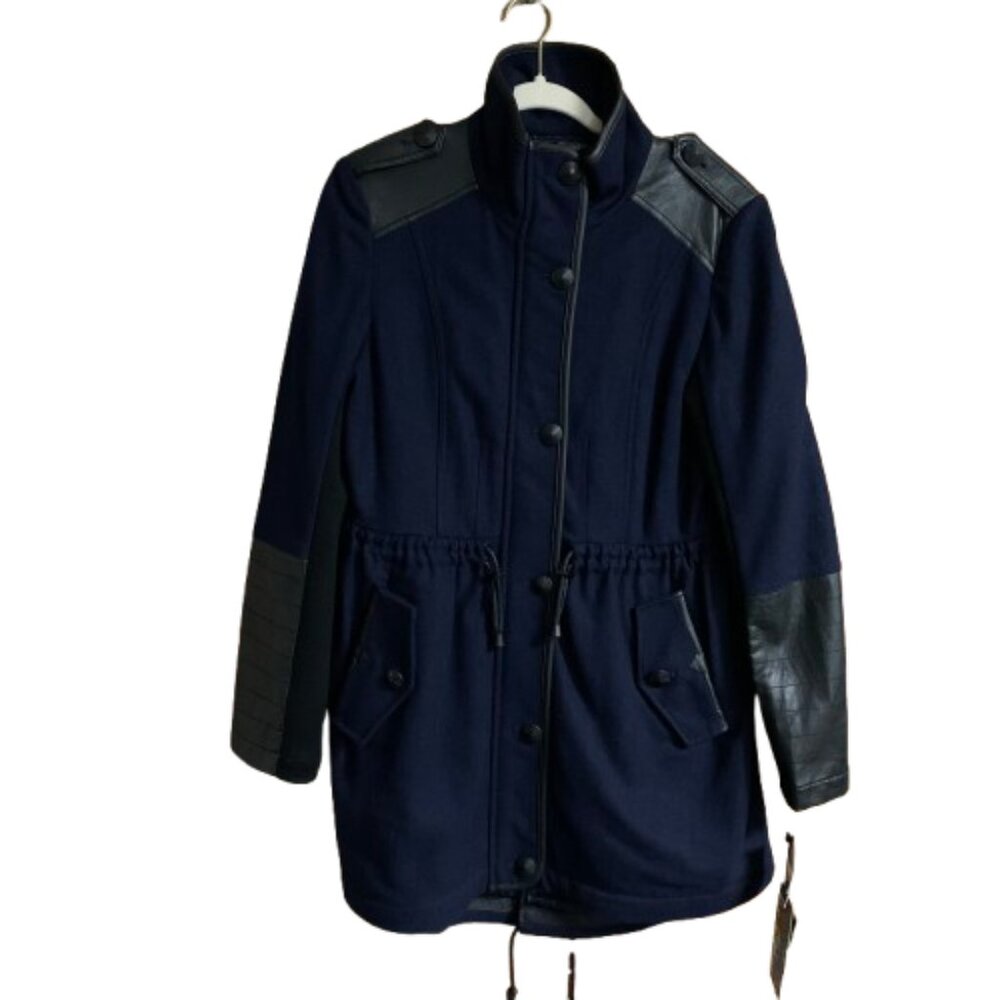 NWT Sam Edelman Ashlyn Women's Dark Ink Blue Black Wool Button Anorak Jacket